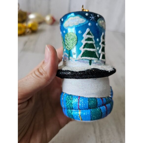 Reed barton snowman scene top hat ornament RARE glass glitter sparkle tree uniqu - Picture 5 of 10